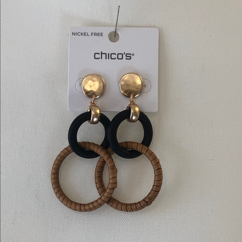 Chico's NWT Gold, Black, and Brown Double Hoop Earrings